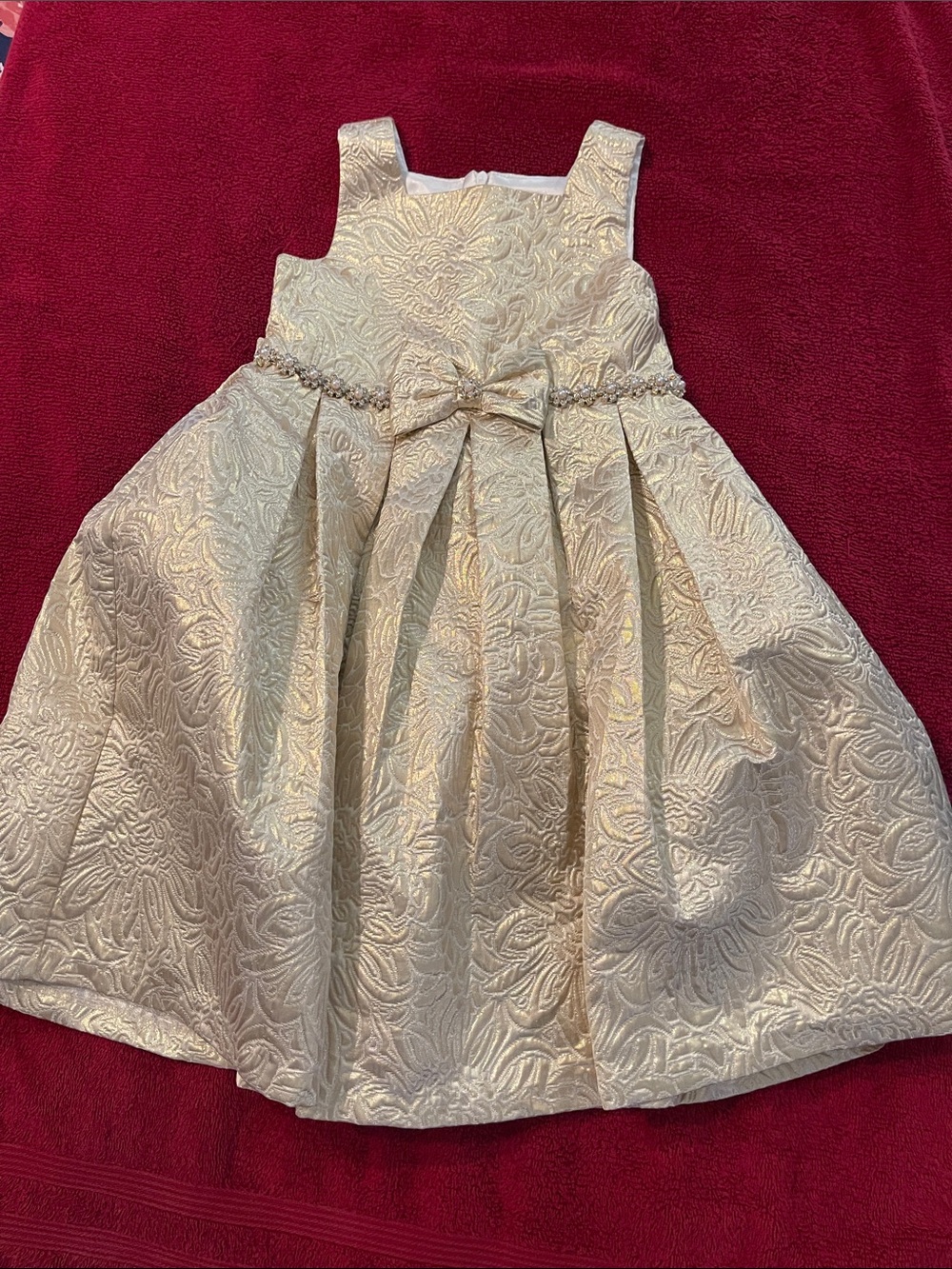 American Princess Gold Brocade Party Dress with Bow